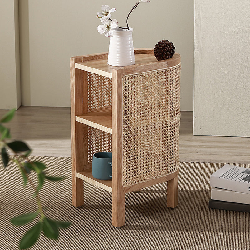 Mesa de noche de madera sólida de cama de cama moderna con estante inferior, 24.4 "de alto