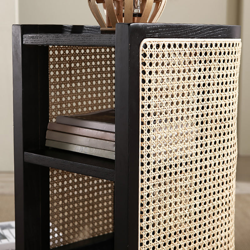 Mesa de noche de madera sólida de cama de cama moderna con estante inferior, 24.4 "de alto