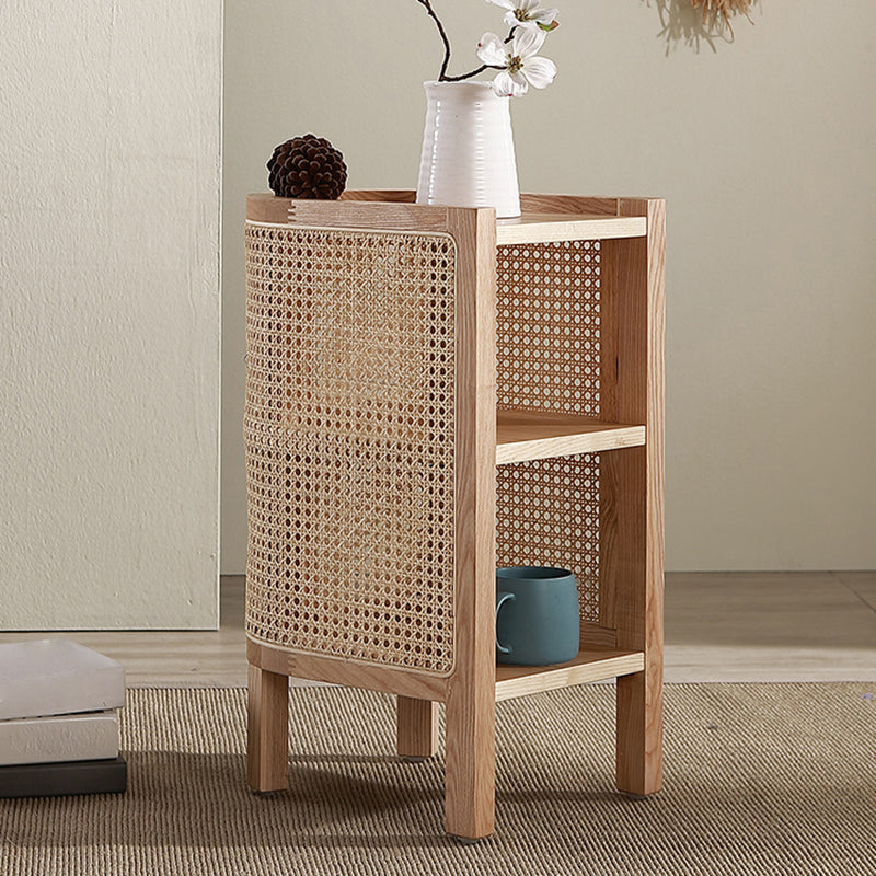 Mesa de noche de madera sólida de cama de cama moderna con estante inferior, 24.4 "de alto