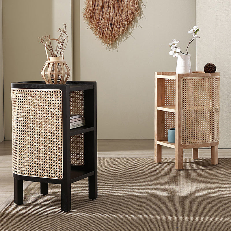 Mesa de noche de madera sólida de cama de cama moderna con estante inferior, 24.4 "de alto