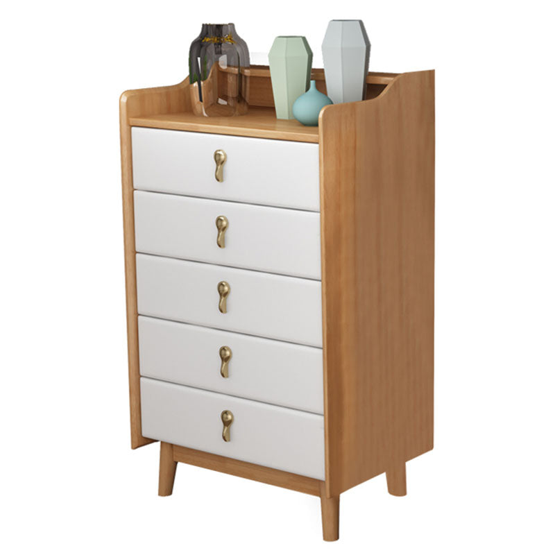 Glam Rubber Wood Bedroom Storage Chest Vertical Chest with Drawers Natural Wood White 5 Clearhalo 'Bedroom Furniture' 'Dressers & Chests' 'dressers_chests' 'furn' 'furn_dressers_chests' 'Furniture' 6048100
