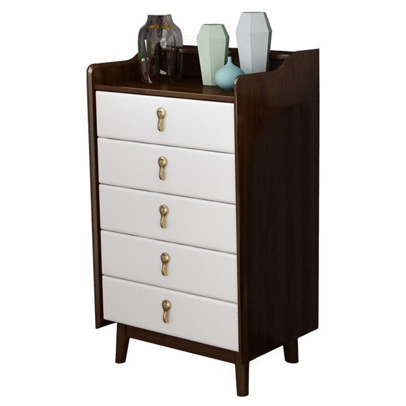 Glam Rubber Wood Bedroom Storage Chest Vertical Chest with Drawers Walnut White 5 Clearhalo 'Bedroom Furniture' 'Dressers & Chests' 'dressers_chests' 'furn' 'furn_dressers_chests' 'Furniture' 6048102