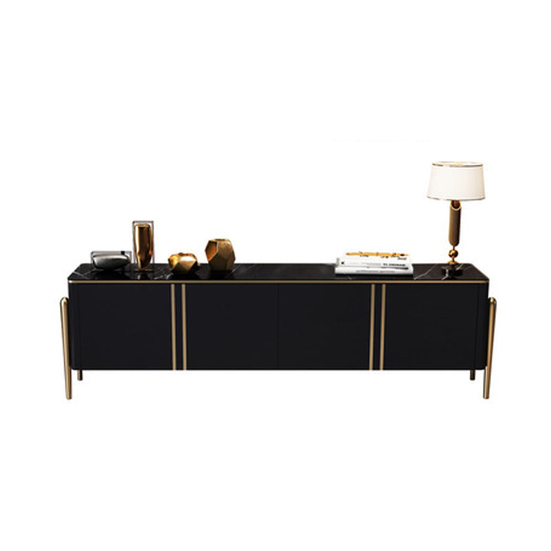 Console TV de style Glam, pieds en acier inoxydable, meuble TV avec 2 armoires