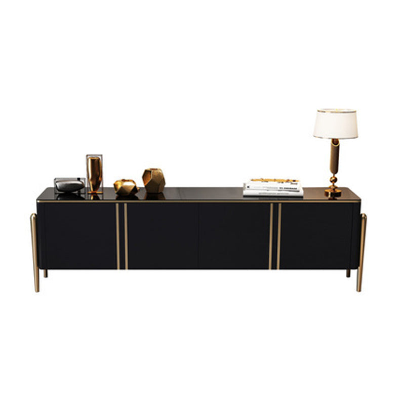Console TV de style Glam, pieds en acier inoxydable, meuble TV avec 2 armoires