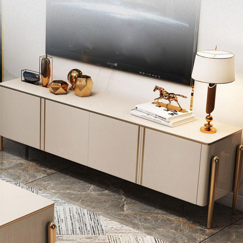 Console TV de style Glam, pieds en acier inoxydable, meuble TV avec 2 armoires