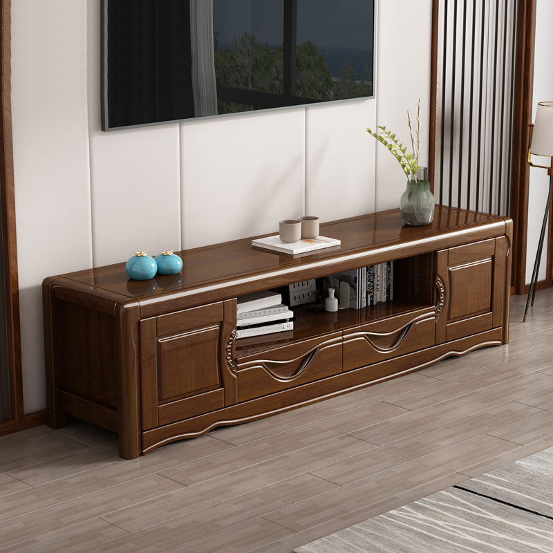 Modern Wood TV Media Stand 15" W Open Shelving TV Stand with Drawers Walnut Clearhalo 'furn' 'furn_tv_stands_entertainment_centers' 'Furniture' 'Living Room Furniture' 'TV Stands & Entertainment Centers' 'TV Stands & Media Storage Furniture' 'tv_stands_entertainment_centers' 6048196