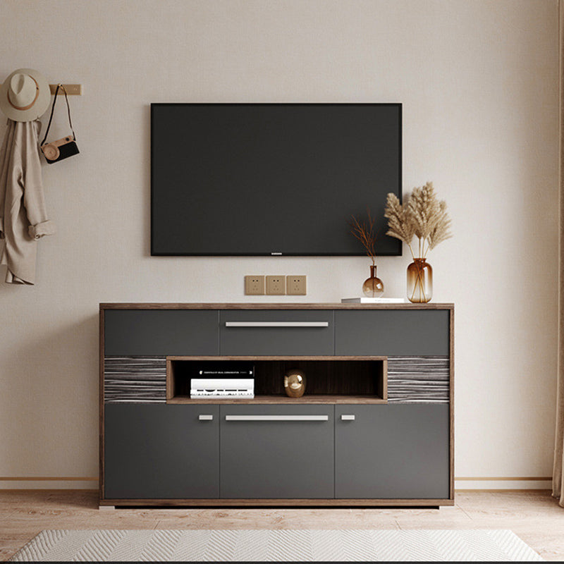 Modern TV Stand Console Faux Wood TV Stand Console with 2 Storage 55.1"L x 11.7"W x 32.1"H Grey Clearhalo 'furn' 'furn_tv_stands_entertainment_centers' 'Furniture' 'Living Room Furniture' 'TV Stands & Entertainment Centers' 'TV Stands & Media Storage Furniture' 'tv_stands_entertainment_centers' 6048275
