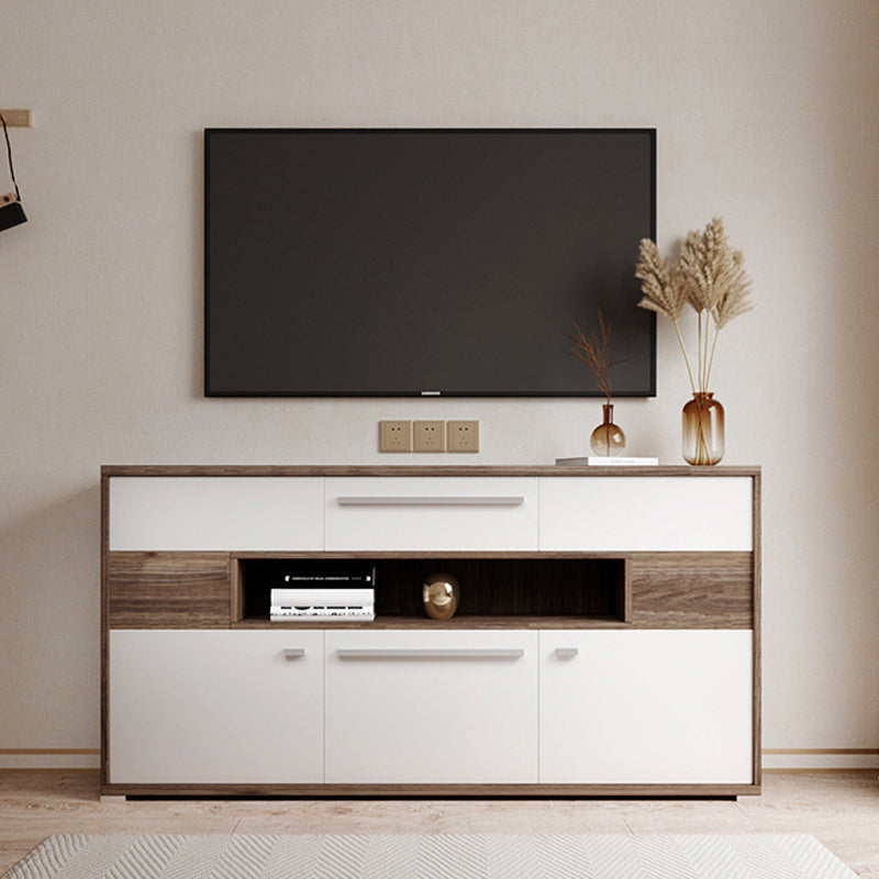 Modern TV Stand Console Faux Wood TV Stand Console with 2 Storage 63"L x 11.7"W x 32.1"H White Clearhalo 'furn' 'furn_tv_stands_entertainment_centers' 'Furniture' 'Living Room Furniture' 'TV Stands & Entertainment Centers' 'TV Stands & Media Storage Furniture' 'tv_stands_entertainment_centers' 6048277
