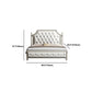 84.65 inch Wide Victorian Wingback Bed Frame Pine Wood Bed with Upholstered Headboard