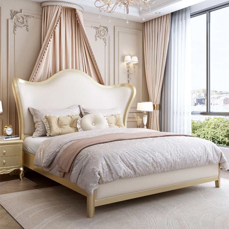 84,65 inch breed Victoriaans wingback bed rubberwood bed met gestoffeerd hoofdeinde