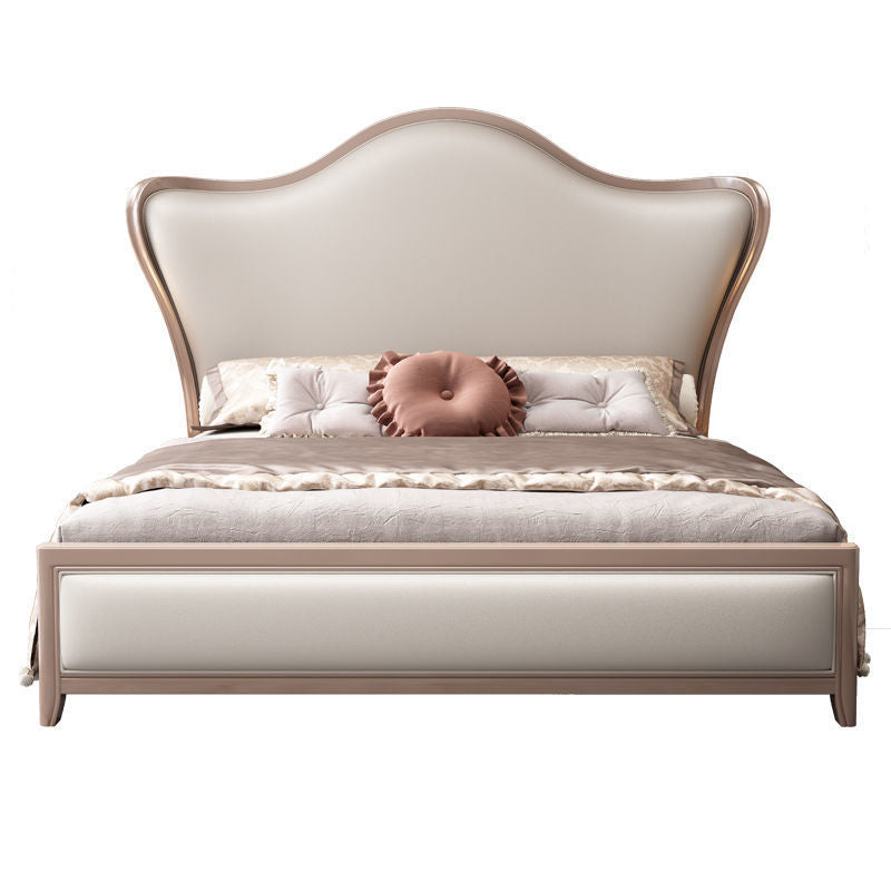 84,65 inch breed Victoriaans wingback bed rubberwood bed met gestoffeerd hoofdeinde