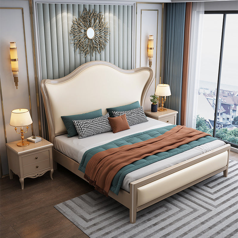 84,65 inch breed Victoriaans wingback bed rubberwood bed met gestoffeerd hoofdeinde