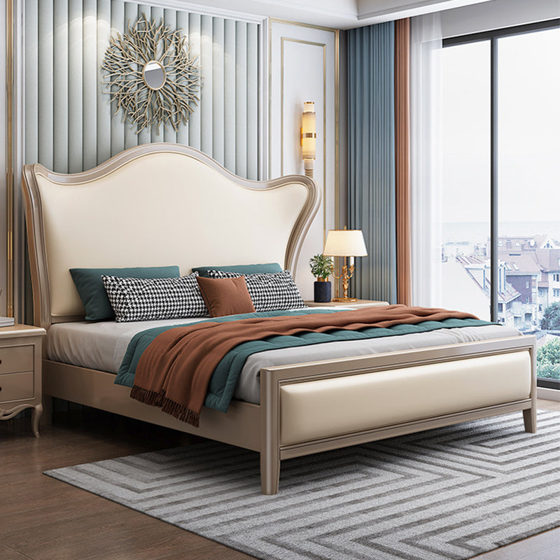 84,65 inch breed Victoriaans wingback bed rubberwood bed met gestoffeerd hoofdeinde