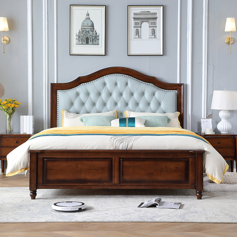 Lit de panneau traditionnel marron avec lit de tête de lit rembourré de rangement, 59,05 "de haut