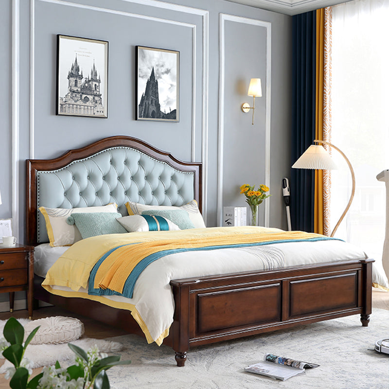 Lit de panneau traditionnel marron avec lit de tête de lit rembourré de rangement, 59,05 "de haut