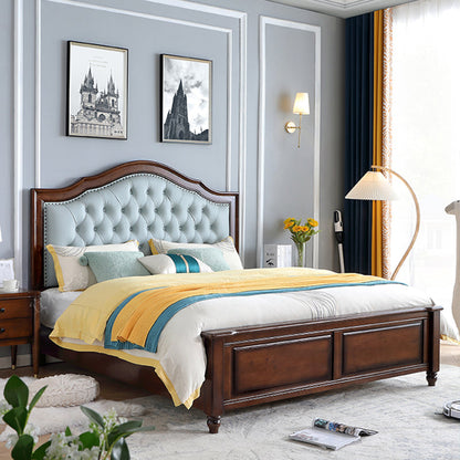 Lit de panneau traditionnel marron avec lit de tête de lit rembourré de rangement, 59,05 "de haut