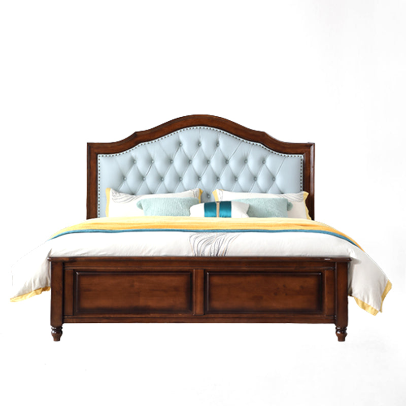 Lit de panneau traditionnel marron avec lit de tête de lit rembourré de rangement, 59,05 "de haut