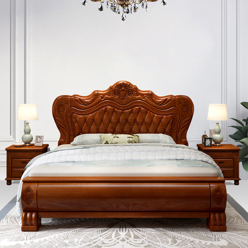 84.65 inch Wide Traditional Bed Rubberwood Bed Frame with Headboard King Storage Not Included Clearhalo 'Bedroom Furniture' 'Beds' 'furn' 'furn_beds' 'Furniture' 6048616