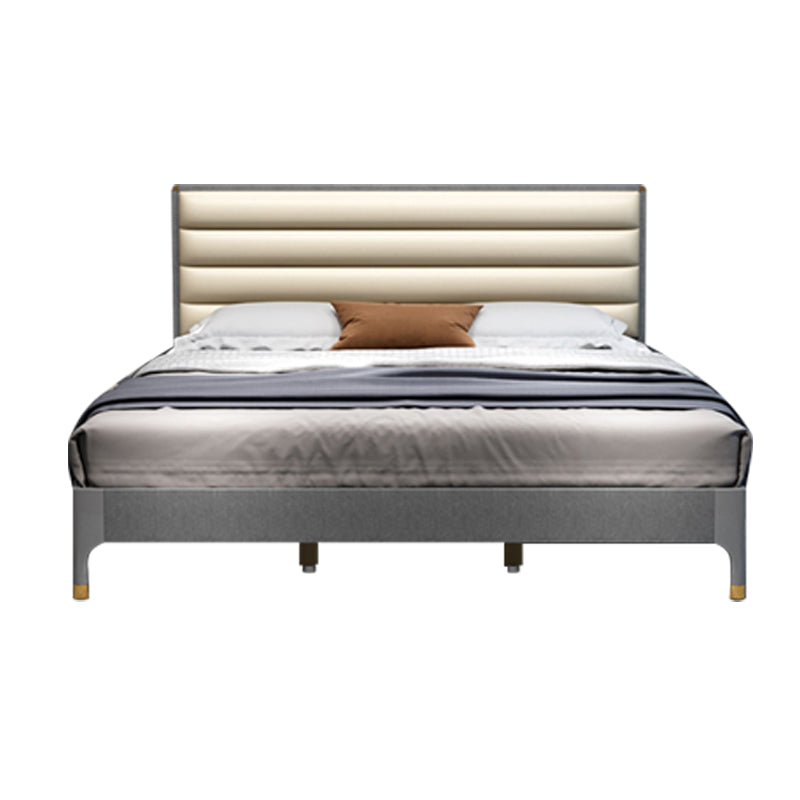 Grey Rectangular Headboard Standard Bed with Upholstered Headboard