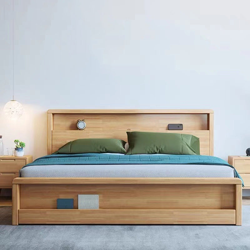 Traditional Panel Bed with Storage 38.58" High Brown Rubberwood Bed