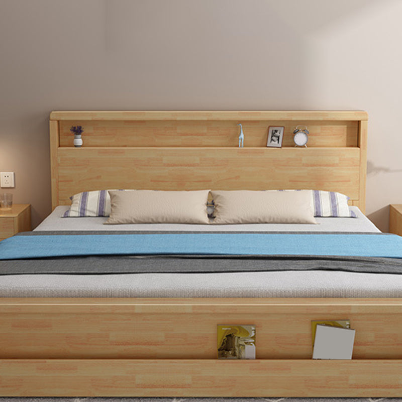 Traditional Panel Bed with Storage 38.58" High Brown Rubberwood Bed