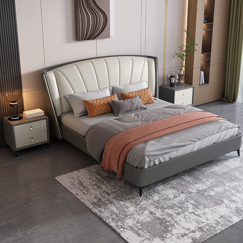 ウィングバックヘッドボードベッドレザーベッドフレーム86.61 "灰色の長さ