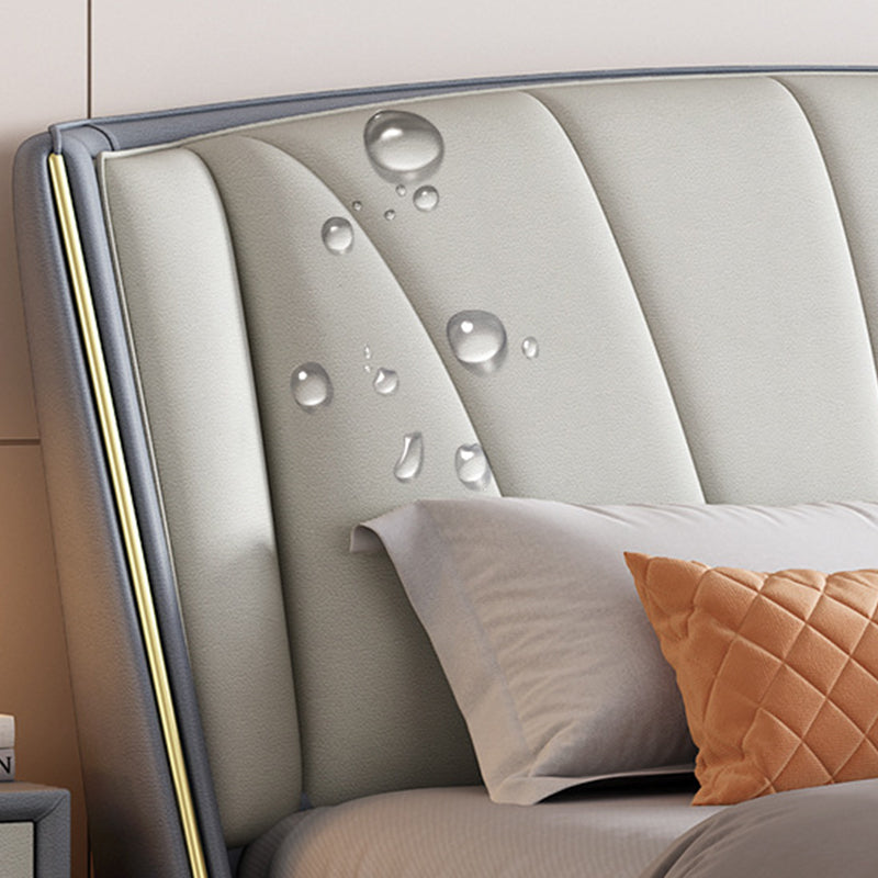 ウィングバックヘッドボードベッドレザーベッドフレーム86.61 "灰色の長さ