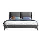 Grey Pine Wood Panel Bed Leather Bed Frame with Upholstered Headboard