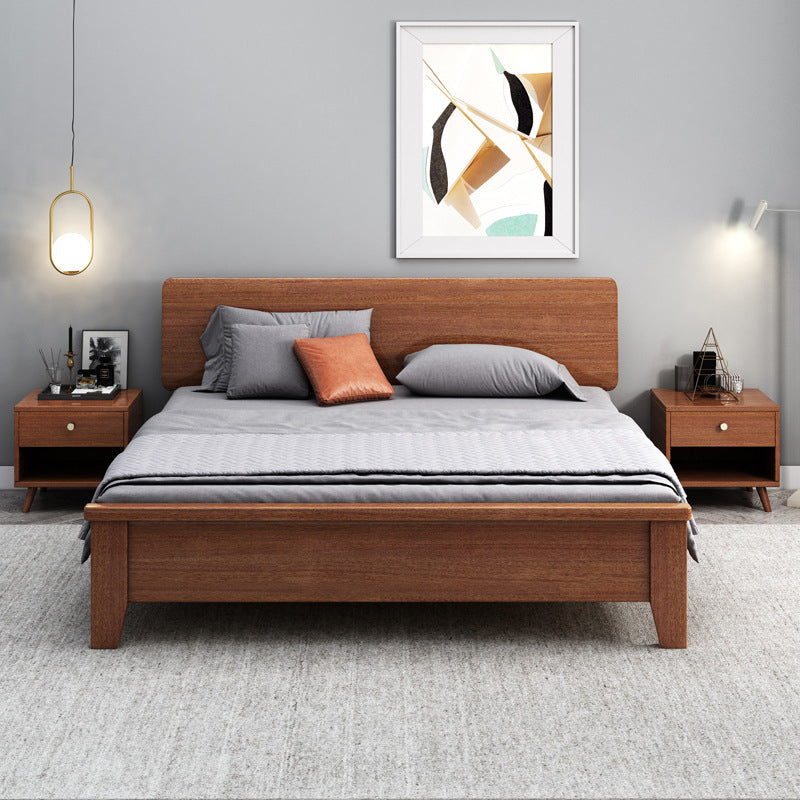 Queen Bed 43.3 Inch High Walnut Panel Bed in Brone with 4 Legs Panel California King Clearhalo 'Bedroom Furniture' 'Beds' 'furn' 'furn_beds' 'Furniture' 6048691