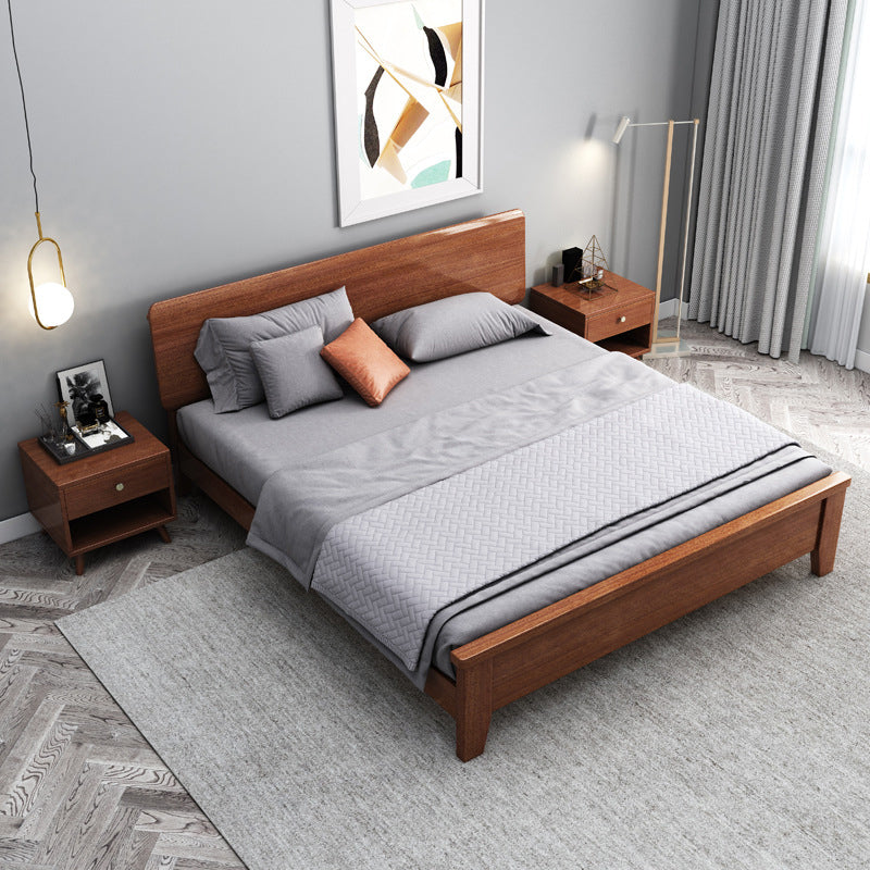 Queen Bed 43.3 Inch High Walnut Panel Bed in Brone with 4 Legs Panel Queen Clearhalo 'Bedroom Furniture' 'Beds' 'furn' 'furn_beds' 'Furniture' 6048692