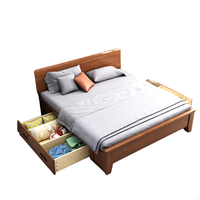 Queen Bed 43.3 Inch High Walnut Panel Bed in Brone with 4 Legs Clearhalo 'Bedroom Furniture' 'Beds' 'furn' 'furn_beds' 'Furniture' 6048701