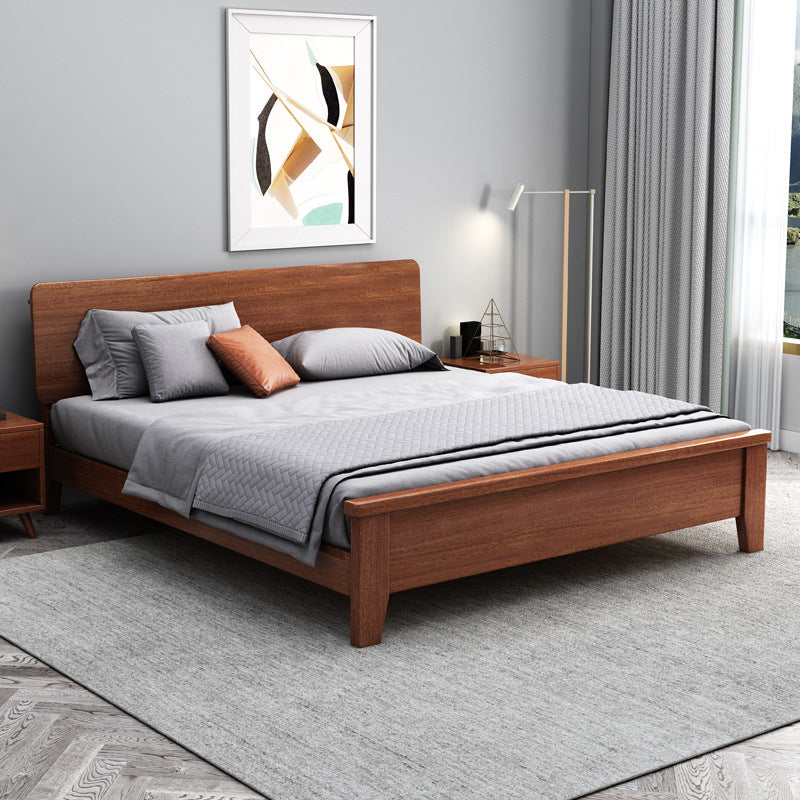 Queen Bed 43.3 Inch High Walnut Panel Bed in Brone with 4 Legs Clearhalo 'Bedroom Furniture' 'Beds' 'furn' 'furn_beds' 'Furniture' 6048702