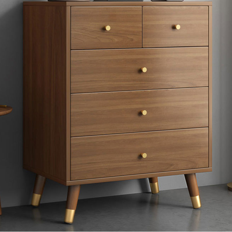 Coffre brun du milieu du siècle avec des tiroirs et des jambes droites 23,62 "de long