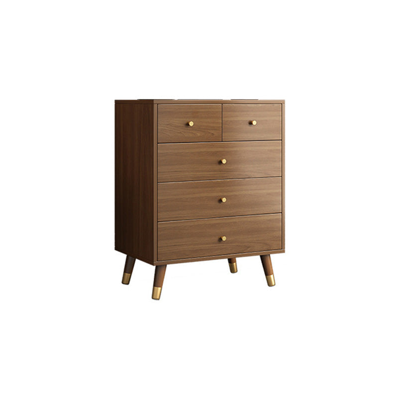 Coffre brun du milieu du siècle avec des tiroirs et des jambes droites 23,62 "de long