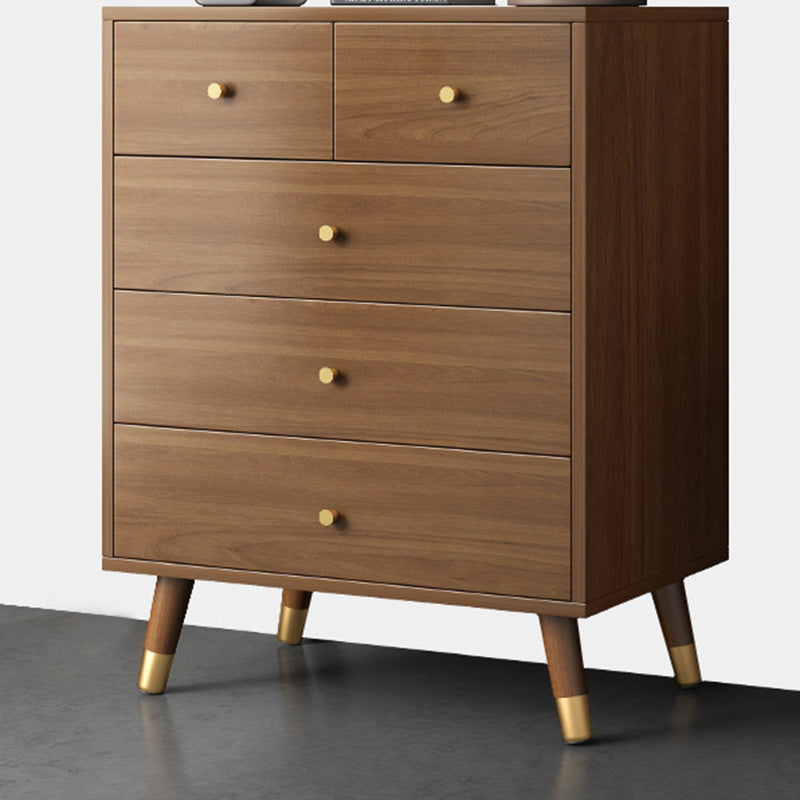 Coffre brun du milieu du siècle avec des tiroirs et des jambes droites 23,62 "de long