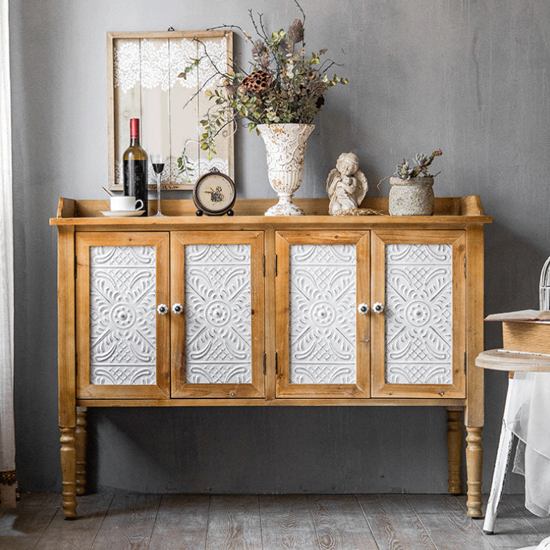 Industrial Wooden Accent Cabinet with Wooden Legs and Doors Cabinet
