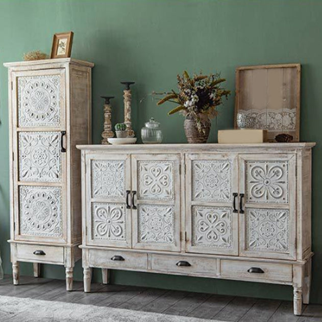 Industrial Wooden Accent Cabinet with Wooden Legs and Doors Cabinet