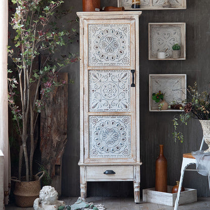 Industrial Wooden Accent Cabinet with Wooden Legs and Doors Cabinet 21.7"L x 13.8"W x 63"H