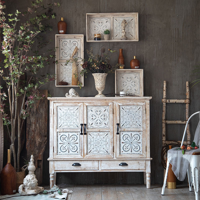 Industrial Wooden Accent Cabinet with Wooden Legs and Doors Cabinet