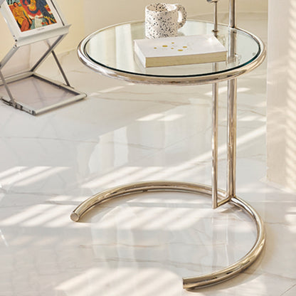 Lift-top Coffee Table Glass with Round Top and Stainless Steel Base Silver Clear Clearhalo 'Coffee & Accent Tables' 'Coffee Tables' 'coffee_tables' 'furn' 'furn_coffee_tables' 'Furniture' 'Living Room Furniture' 6049028