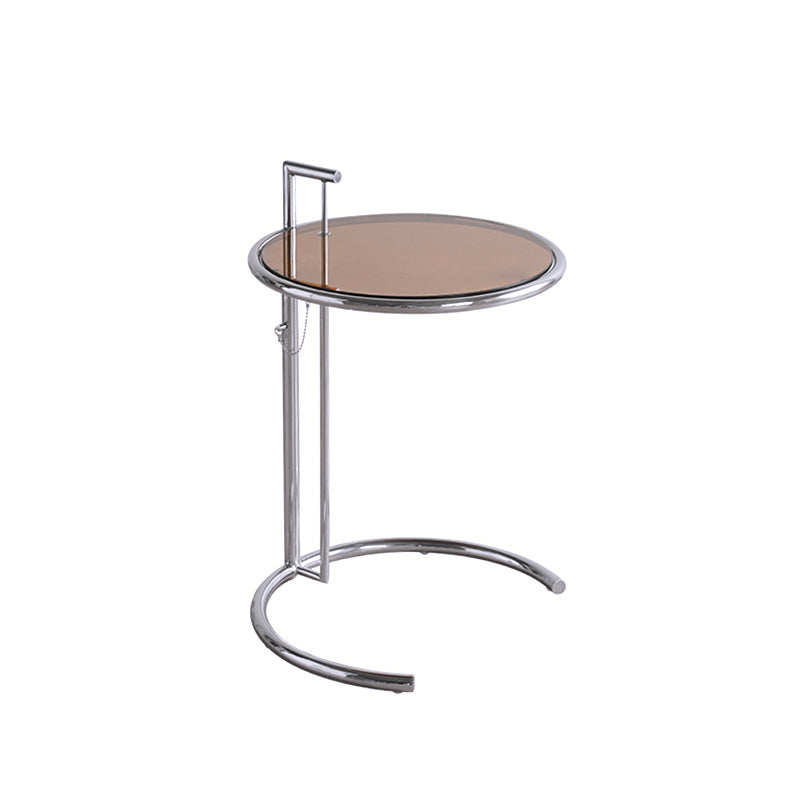 Lift-top Coffee Table Glass with Round Top and Stainless Steel Base Silver Brown Clearhalo 'Coffee & Accent Tables' 'Coffee Tables' 'coffee_tables' 'furn' 'furn_coffee_tables' 'Furniture' 'Living Room Furniture' 6049030