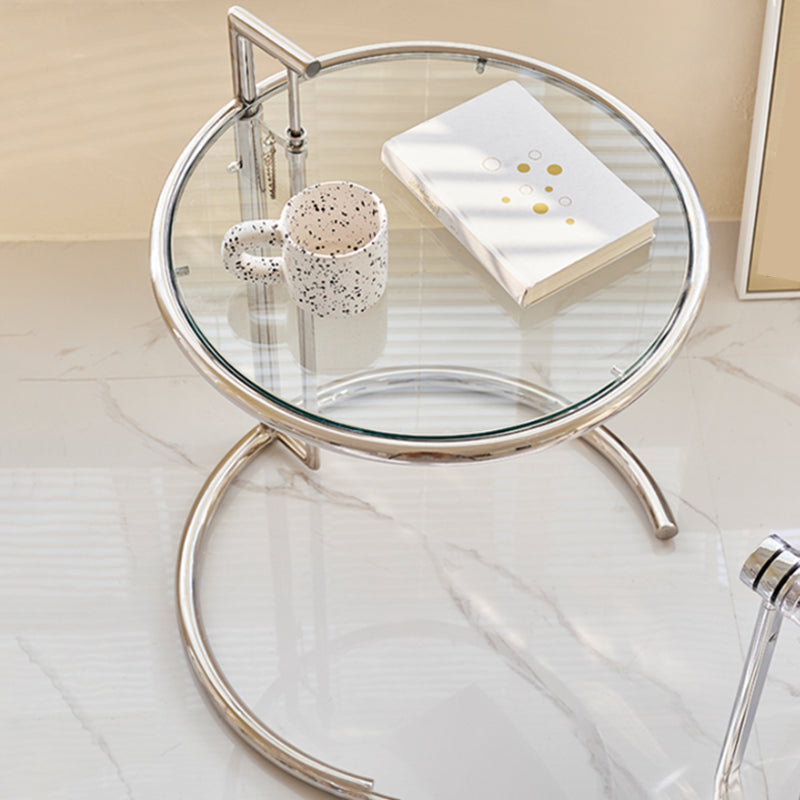 Lift-top Coffee Table Glass with Round Top and Stainless Steel Base Clearhalo 'Coffee & Accent Tables' 'Coffee Tables' 'coffee_tables' 'furn' 'furn_coffee_tables' 'Furniture' 'Living Room Furniture' 6049031