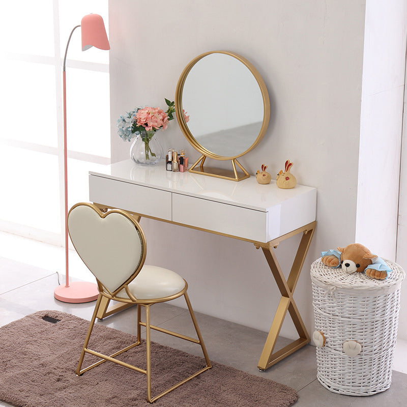 Contatore per trucco bianco brillante 15,74 "tavoli da vanità larghi con 2 cassetti