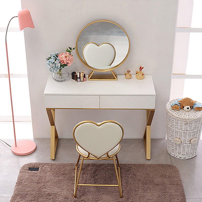 Contatore per trucco bianco brillante 15,74 "tavoli da vanità larghi con 2 cassetti