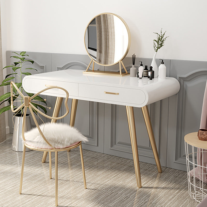 White Gold Makeup Counter with Drawer 15.74" Wide Glam Vanity Tables for Bedroom Clearhalo 'Bedroom Furniture' 'furn' 'furn_makeup_vanities' 'Furniture' 'Makeup Vanities' 'makeup_vanities' 6049114