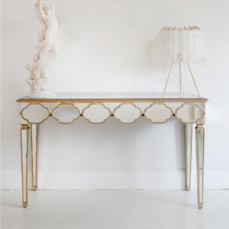 Contador de maquillaje Sliver 16.53 "Mesas de tocador de espejo ancho con pierna de madera sólida