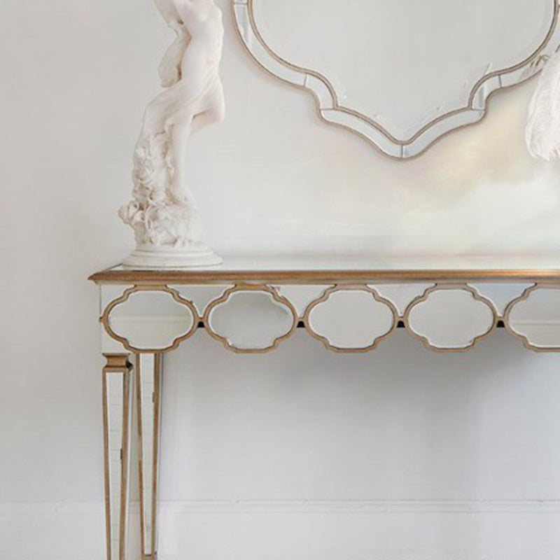 Contador de maquillaje Sliver 16.53 "Mesas de tocador de espejo ancho con pierna de madera sólida