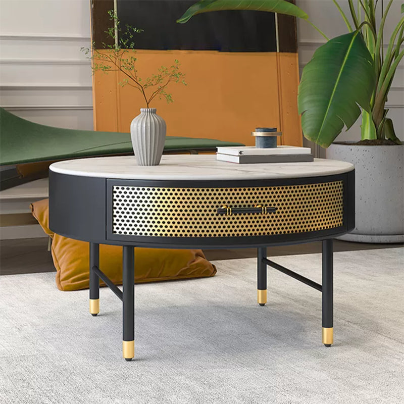 17.7" H Round Slate Coffee Table 4 Legs Cocktail Table with Drawer Clearhalo 'Coffee & Accent Tables' 'Coffee Tables' 'coffee_tables' 'furn' 'furn_coffee_tables' 'Furniture' 'Living Room Furniture' 6049213