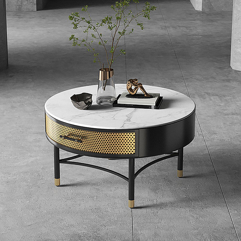 17.7" H Round Slate Coffee Table 4 Legs Cocktail Table with Drawer 28"L x 28"W x 18"H Clearhalo 'Coffee & Accent Tables' 'Coffee Tables' 'coffee_tables' 'furn' 'furn_coffee_tables' 'Furniture' 'Living Room Furniture' 6049214