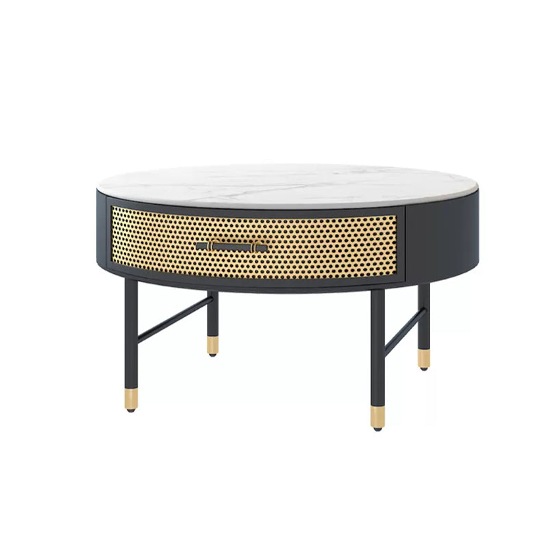 17.7" H Round Slate Coffee Table 4 Legs Cocktail Table with Drawer Clearhalo 'Coffee & Accent Tables' 'Coffee Tables' 'coffee_tables' 'furn' 'furn_coffee_tables' 'Furniture' 'Living Room Furniture' 6049215